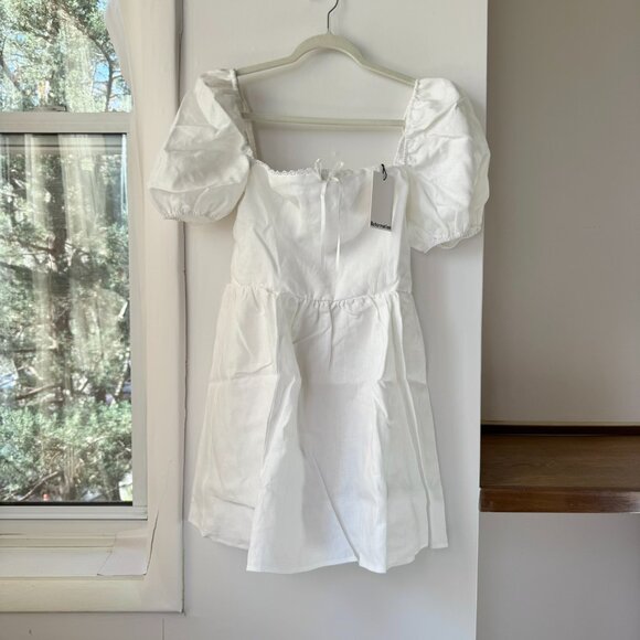 NWT Reformation Malvina Linen Puff-Sleeve Mini Dress White 10 - Picture 4 of 12